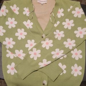 Willow & Wind Daisy Knit Cardigan - Green and Pink